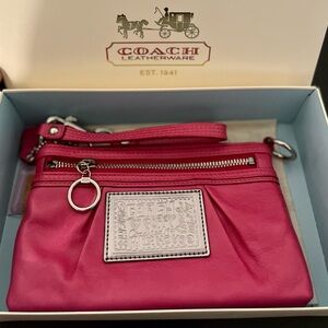 COACH Poppy Pink Silver Wristlet